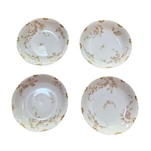 Vintage Haviland Limoges berry bowls small coupes (4) pink floral & gold trim
